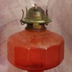 Vintage P&A Risdon Red Glass Oil Lamp Eagle Burner